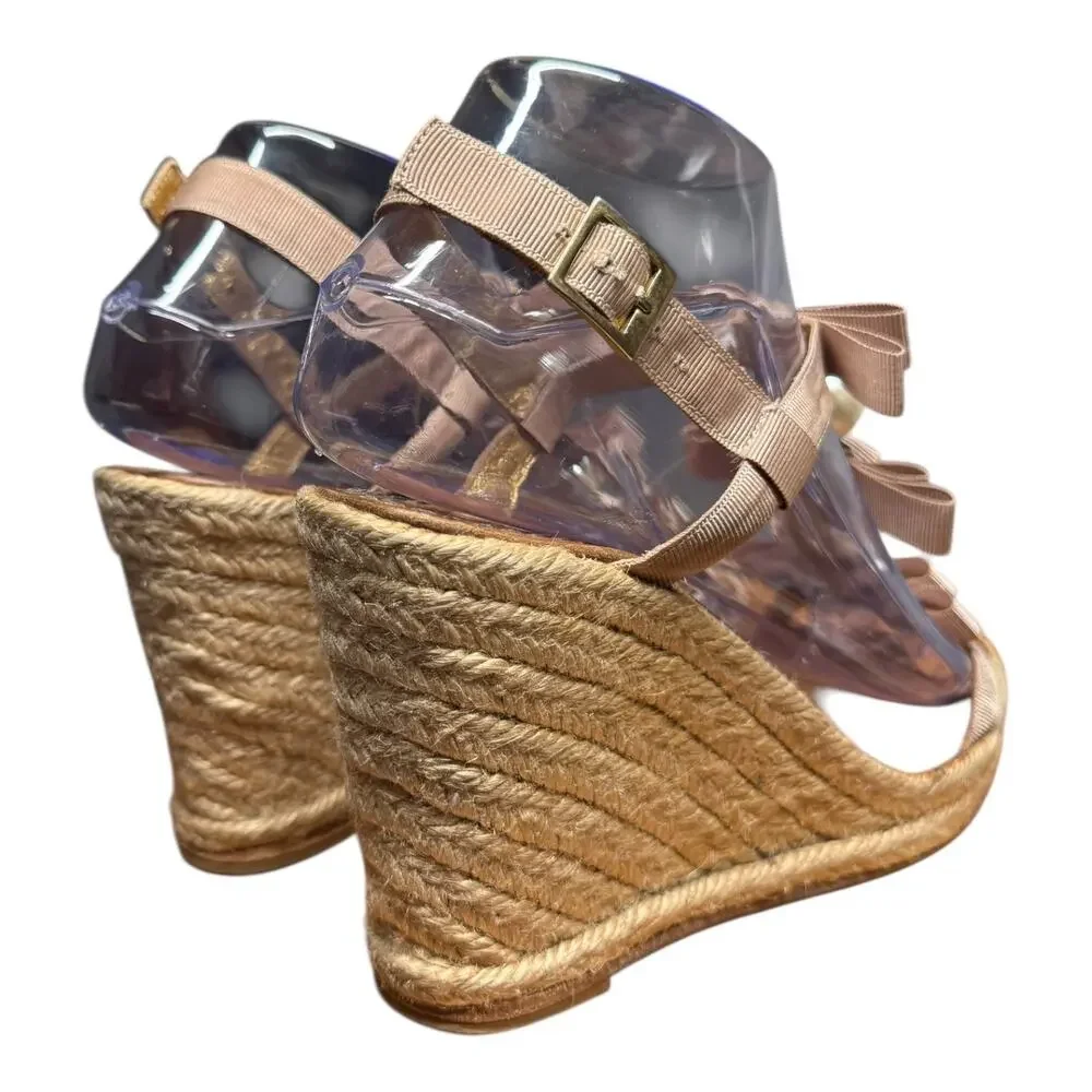 KATE SPADE Women's 7 Pearl Grosgrain Ribbon Espadrille Wedge Sandals Bow Spain